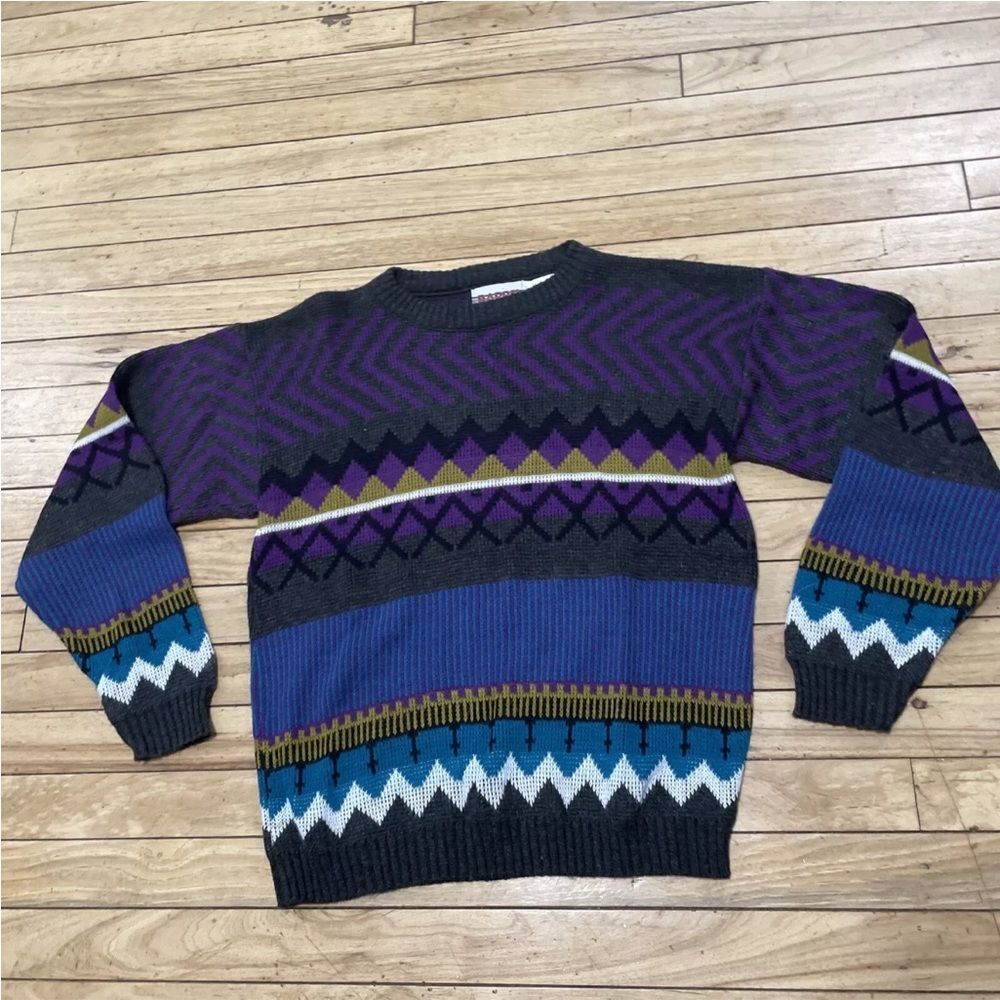 BARREL Vintage Sweater Women XL 18-20 Retro 80s 90s Abstract Purple Funky Knit
